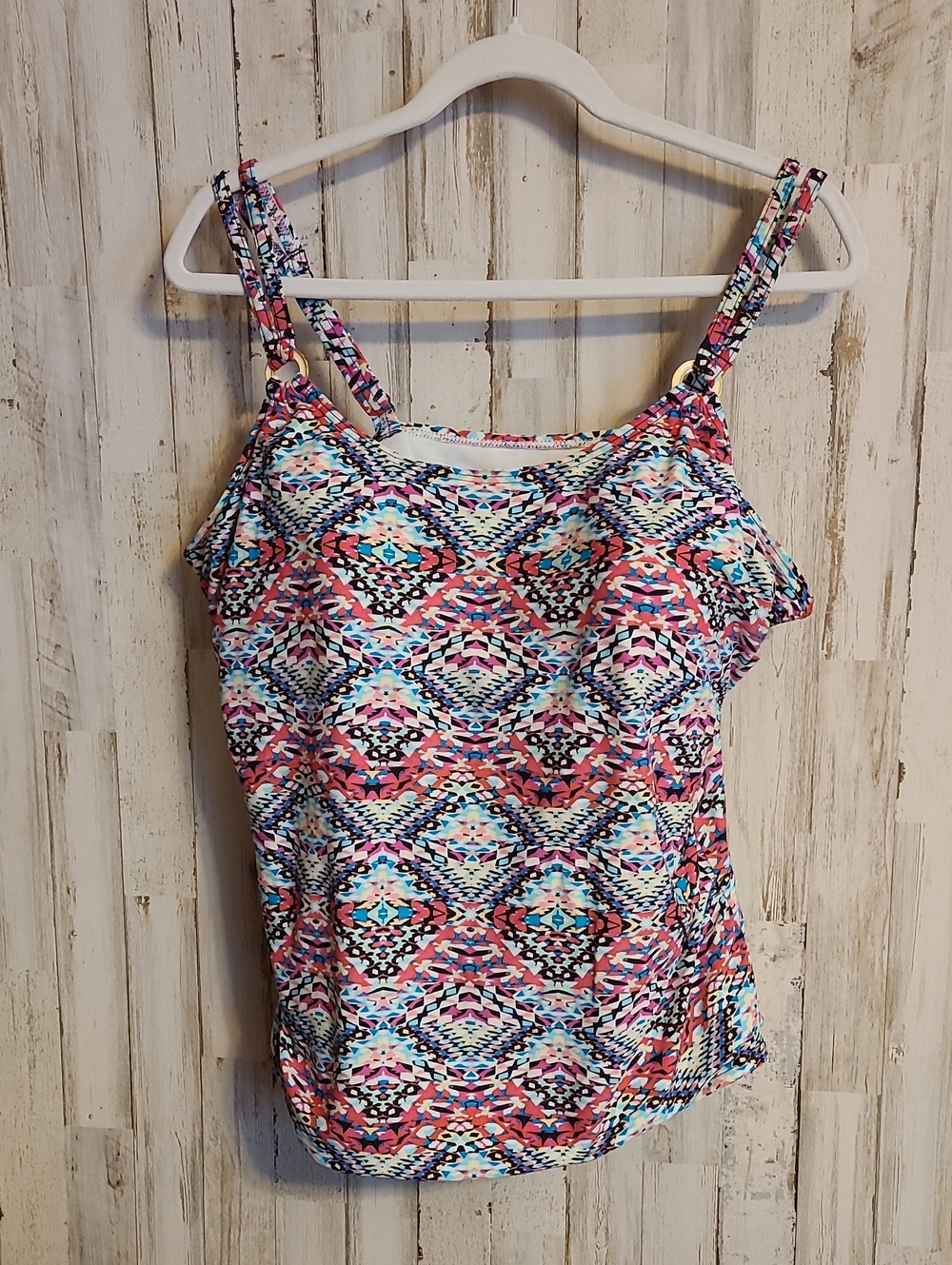 croft & barrow Multicolor Pink Blue Geometric Print Camisole Bathing Suit Top